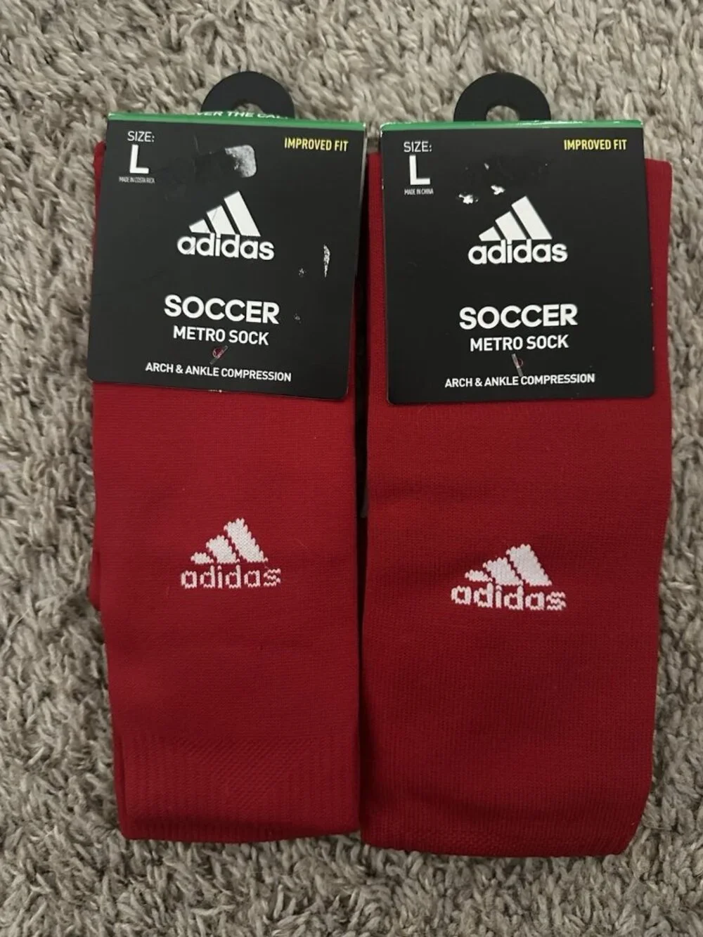 LOT OF 2 ADIDAS SOCCER METRO SOCK ARCH & ANKLE COMPRESSION Sz L 9-13 RED SOCKS